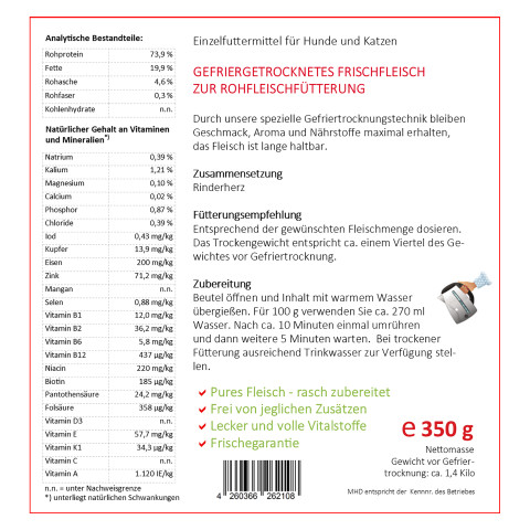 Cat Dog Accessories B.A.R.F. Easy Barf Beef Hearts (Rinderherzen) 350g 1 Piece -3- Anifit