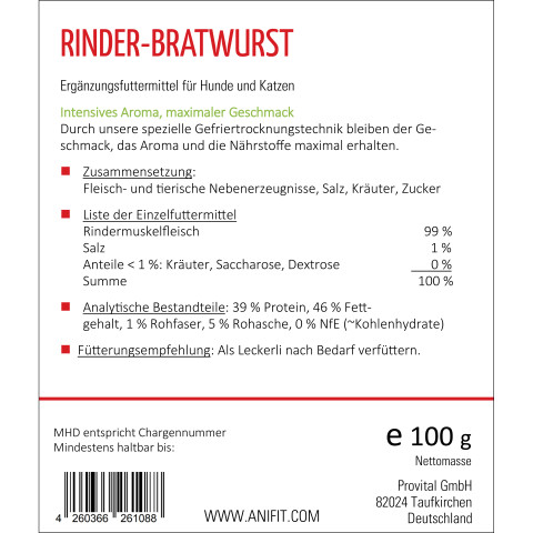 Hond Kat Accessories Snacks Runderbraadworst 100g 1 Stuk -3- Anifit